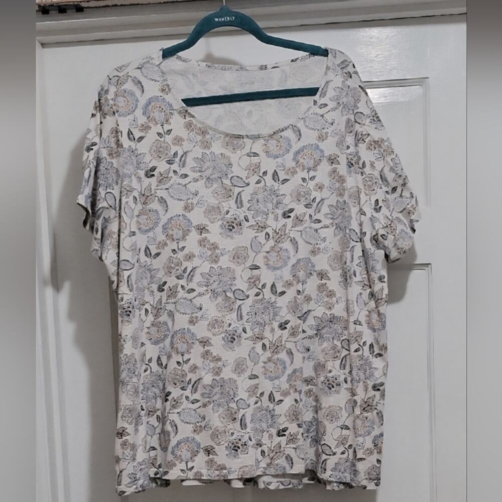 J. Jill Pure Jill Floral Scoop Neck 100% Pima Cotton Knit Top, Women's Tee Sz 2x